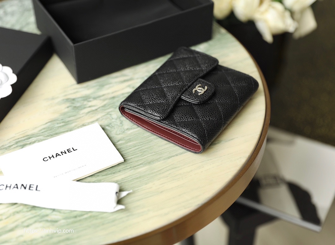 Chanel CLASSIC SMALL FLAP WALLET Grained Calfskin  GoldTone Metal Black   Hàng hiệu 11 HVip