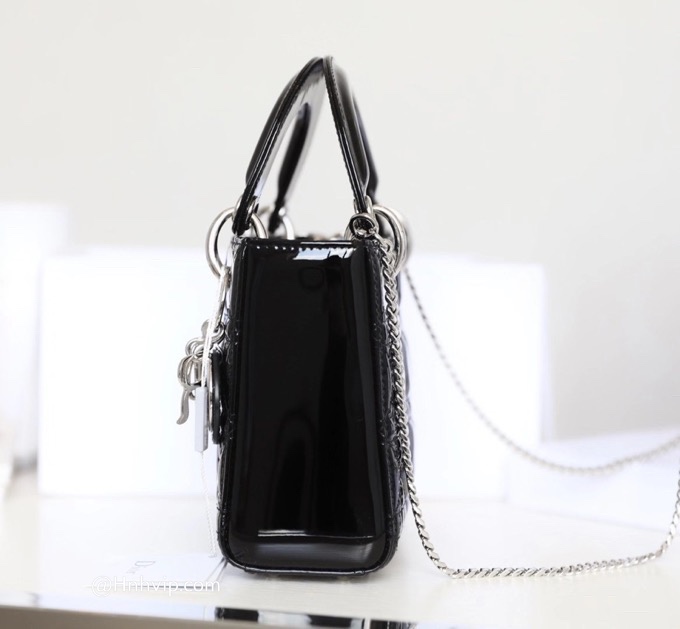 MINI LADY DIOR BAG Black Patent Cannage Calfskin