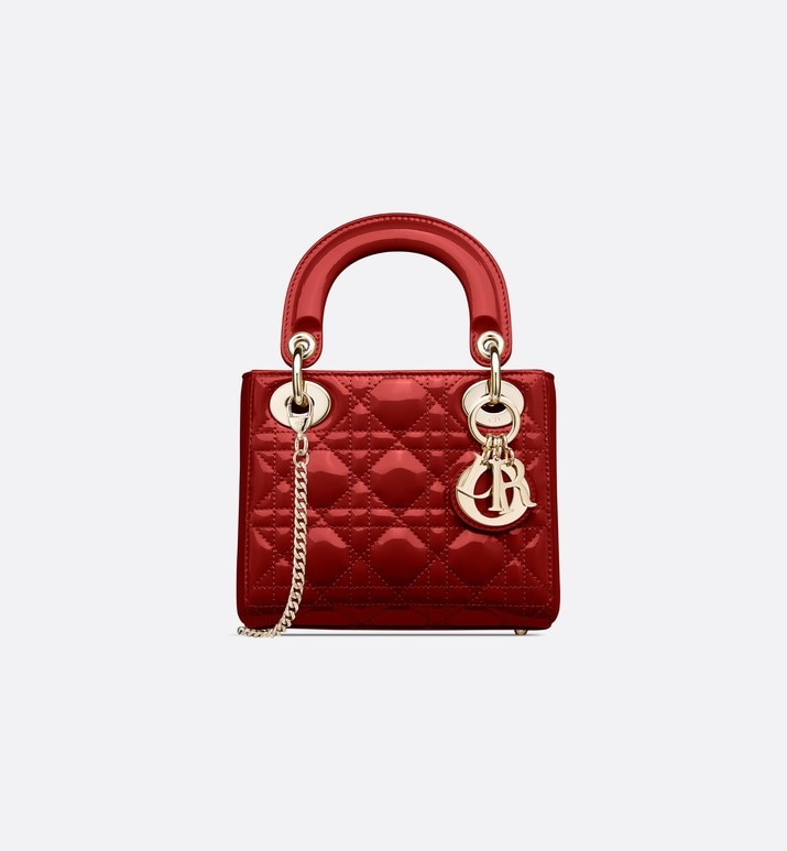 MINI LADY DIOR BAG Cherry Red Patent Cannage Calfskin