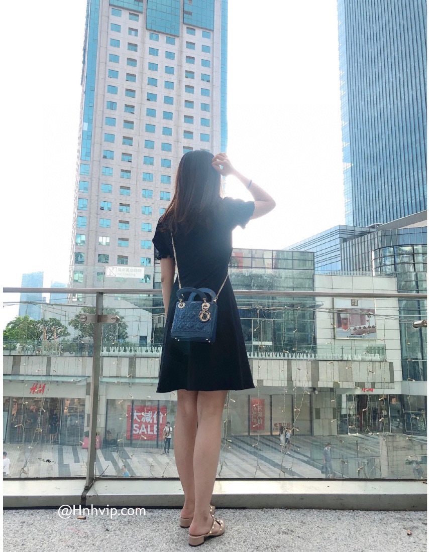 MINI LADY DIOR BAG Cloud Blue Patent Cannage Calfskin