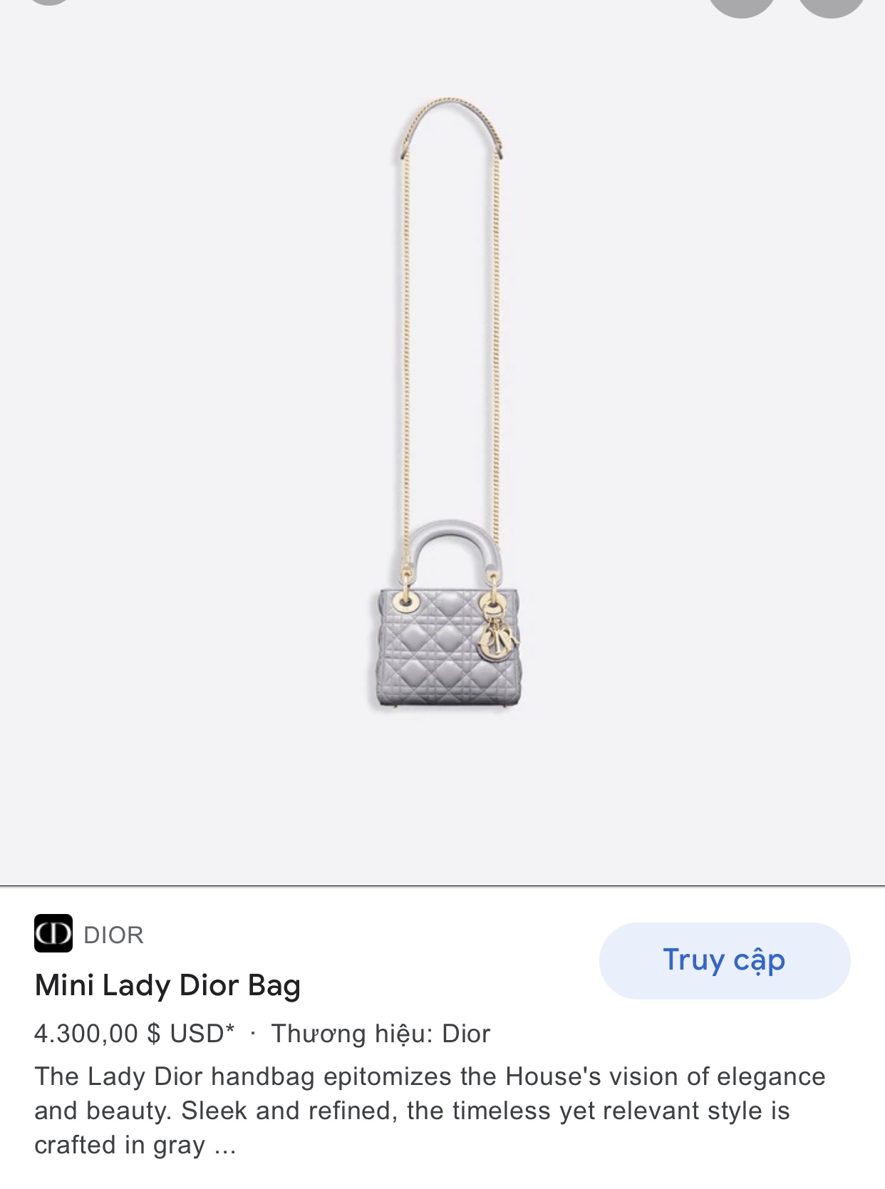 MINI LADY DIOR BAG Gray Opaline Beaded Cannage Lambskin