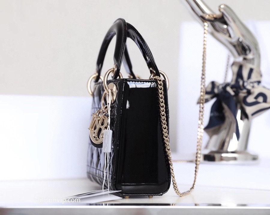 MINI LADY DIOR BAG Black Patent Cannage Calfskin