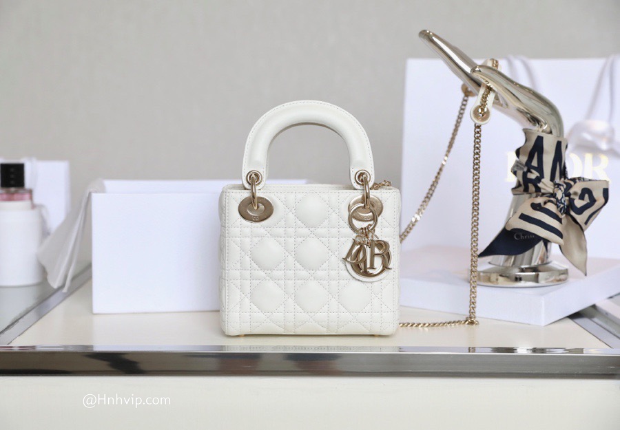 MINI LADY DIOR BAG Latte Cannage Lambskin