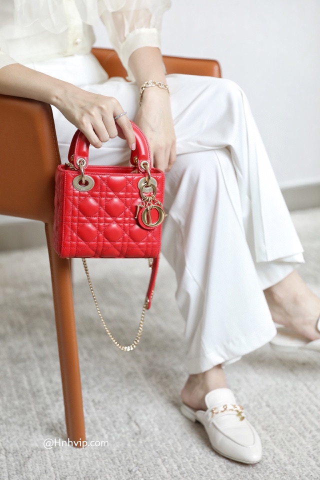 Mini Lady Dior Bag Cloud Red Cannage Lambskin | Hàng Hiệu 1:1 Hvip