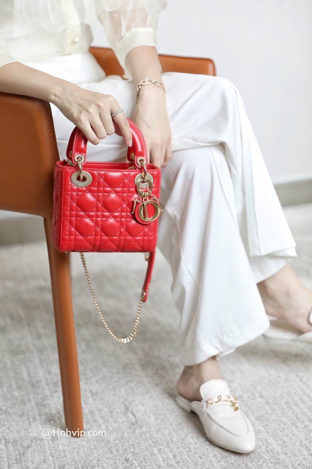 MINI LADY DIOR BAG Cloud Red Cannage Lambskin