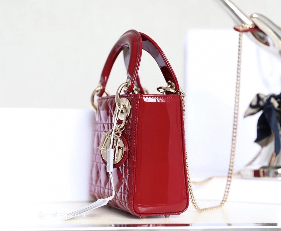 MINI LADY DIOR BAG Cherry Red Patent Cannage Calfskin