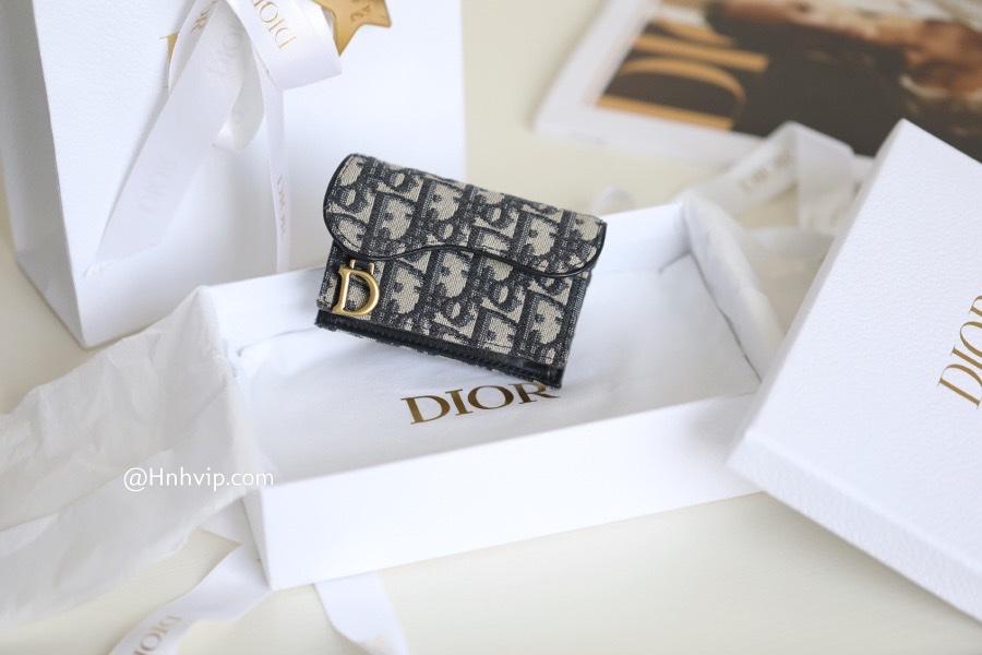 Saddle Flap Compact Zipped Card Holder Blue Dior Oblique Jacquard  DIOR