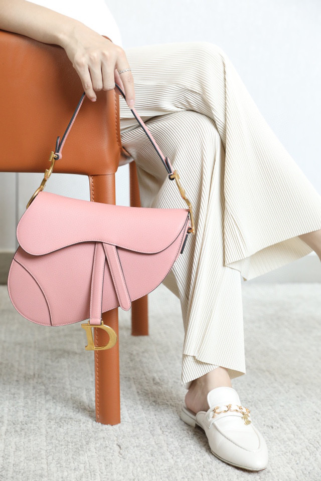 DIOR SADDLE BAG Pink Grained Calfskin