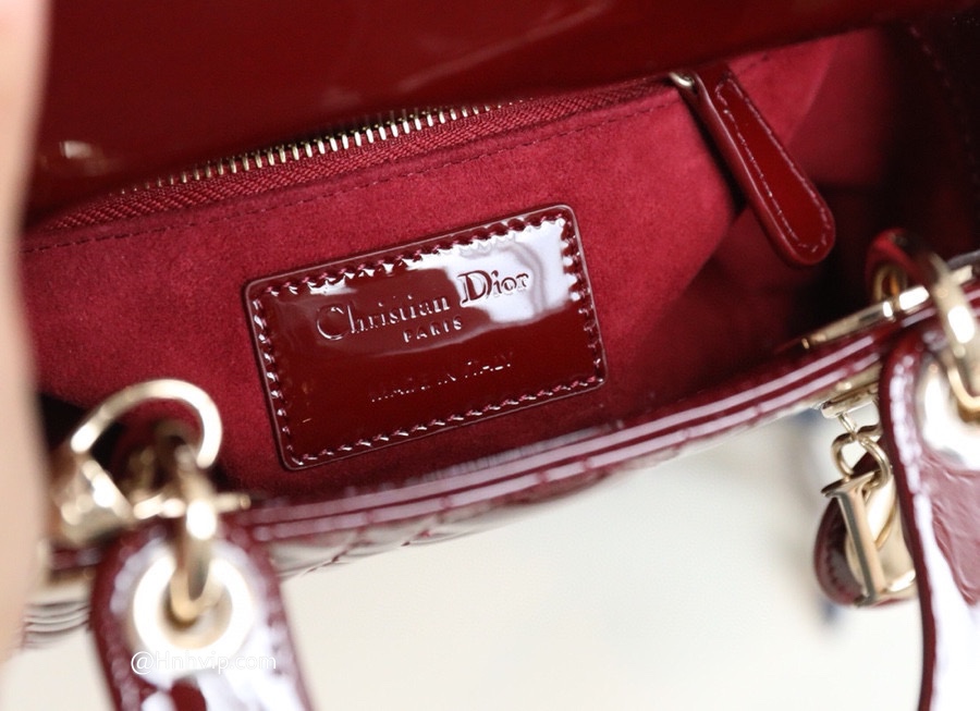 MINI LADY DIOR BAG Brick Red Patent Cannage Calfskin