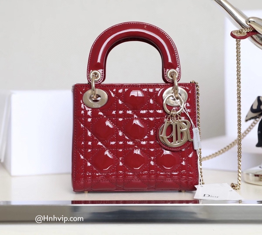 MINI LADY DIOR BAG Cherry Red Patent Cannage Calfskin