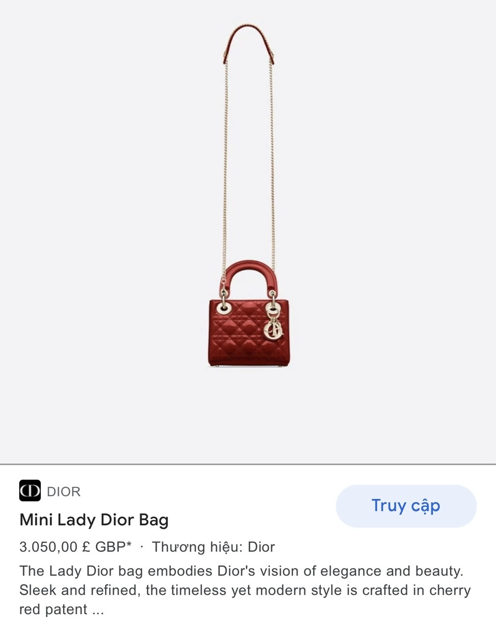 Mini Lady Dior Bag Cherry Red Patent Cannage Calfskin  DIOR