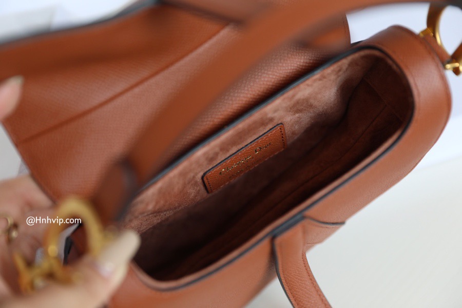 DIOR Mini SADDLE BAG Dark Tan Grained Calfskin