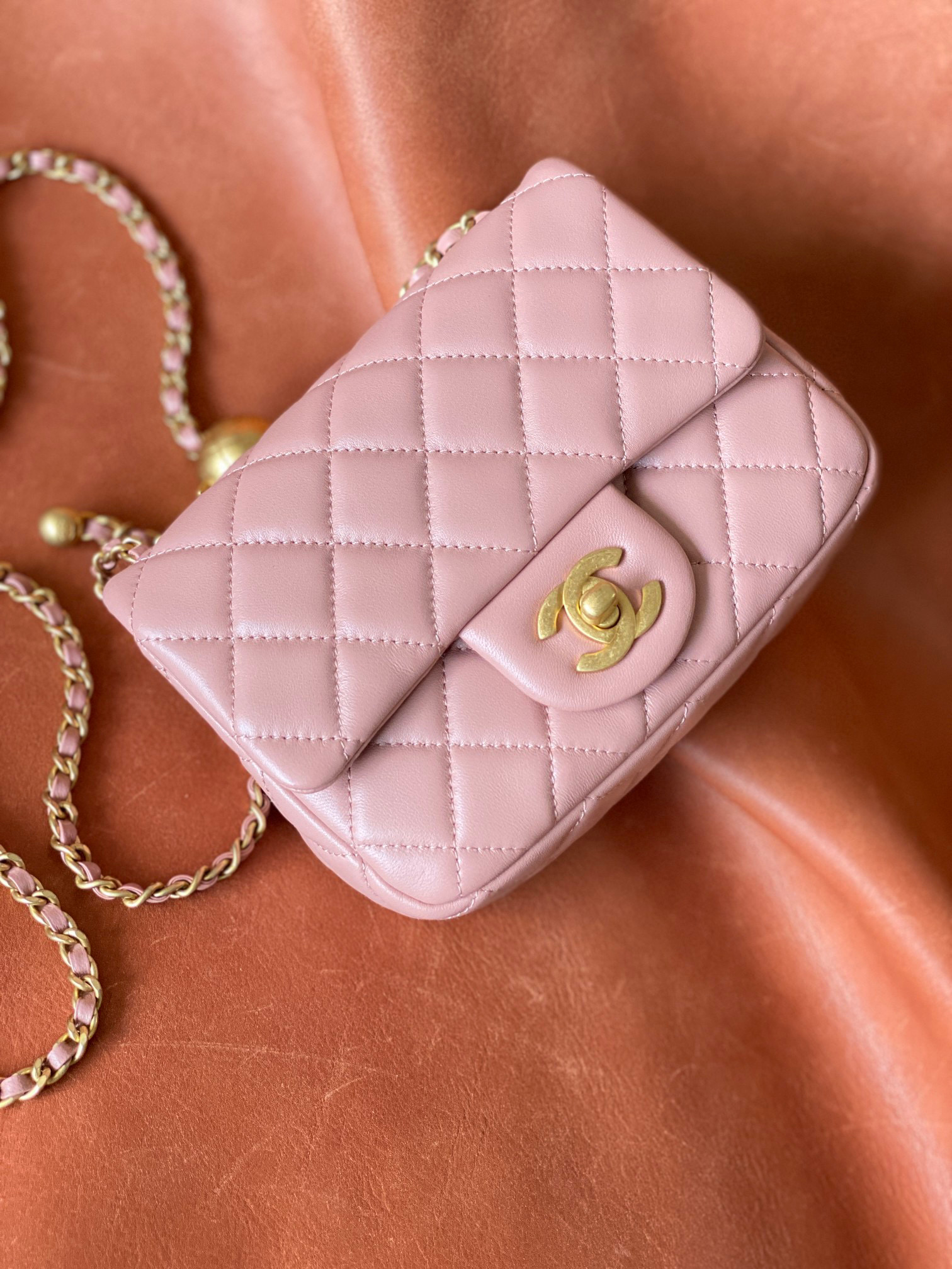 Chanel Classic Flap Runway Square Mini Pearl Crush Lambskin Leather