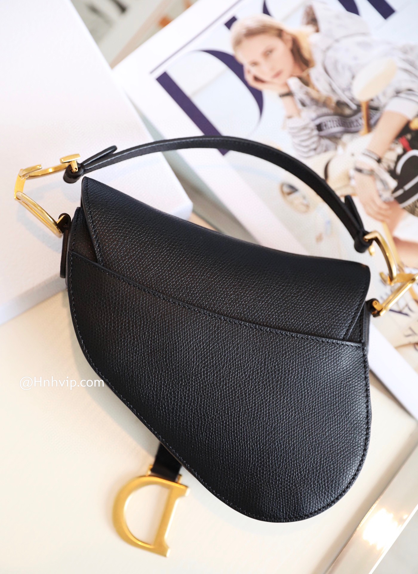 DIOR MINI SADDLE BAG Black Grained Calfskin
