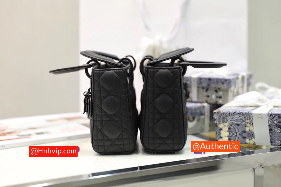 MINI LADY DIOR BAG Black Ultramatte Cannage Calfskin