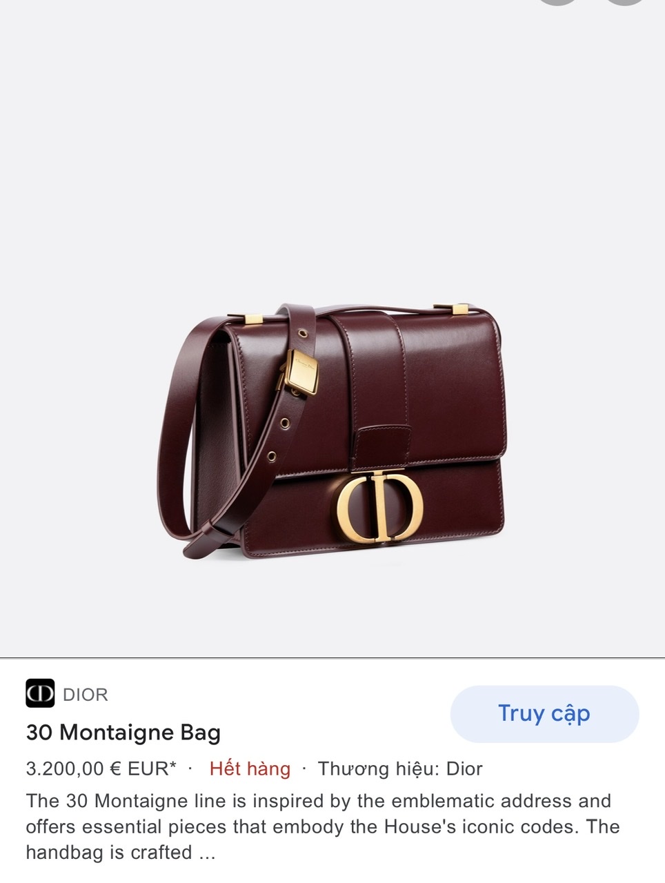 DIOR 30 MONTAIGNE BAG Burgundy Box Calfskin
