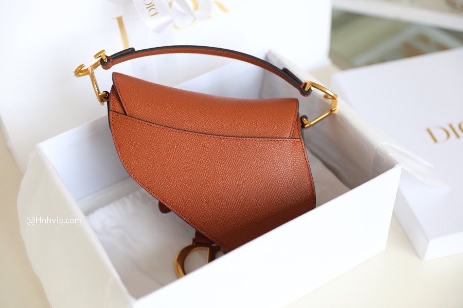 DIOR Mini SADDLE BAG Dark Tan Grained Calfskin