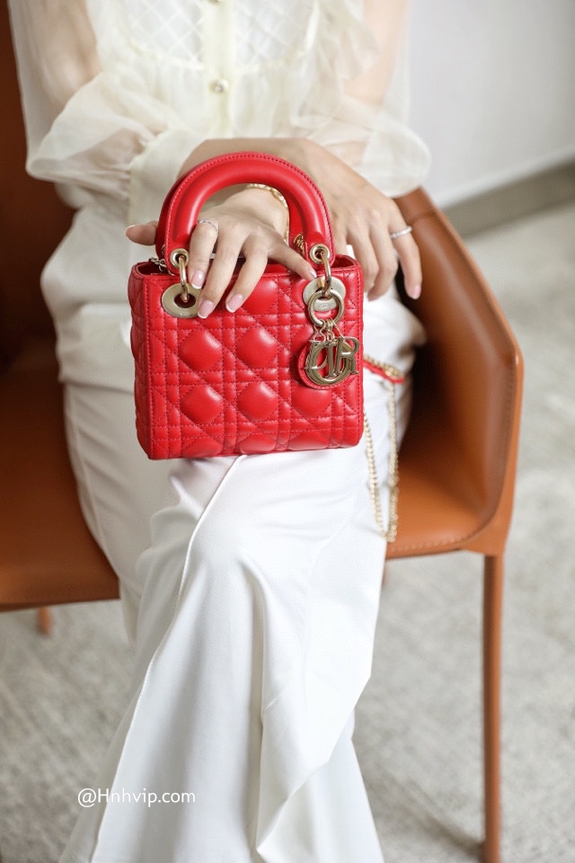 MINI LADY DIOR BAG Cloud Red Cannage Lambskin