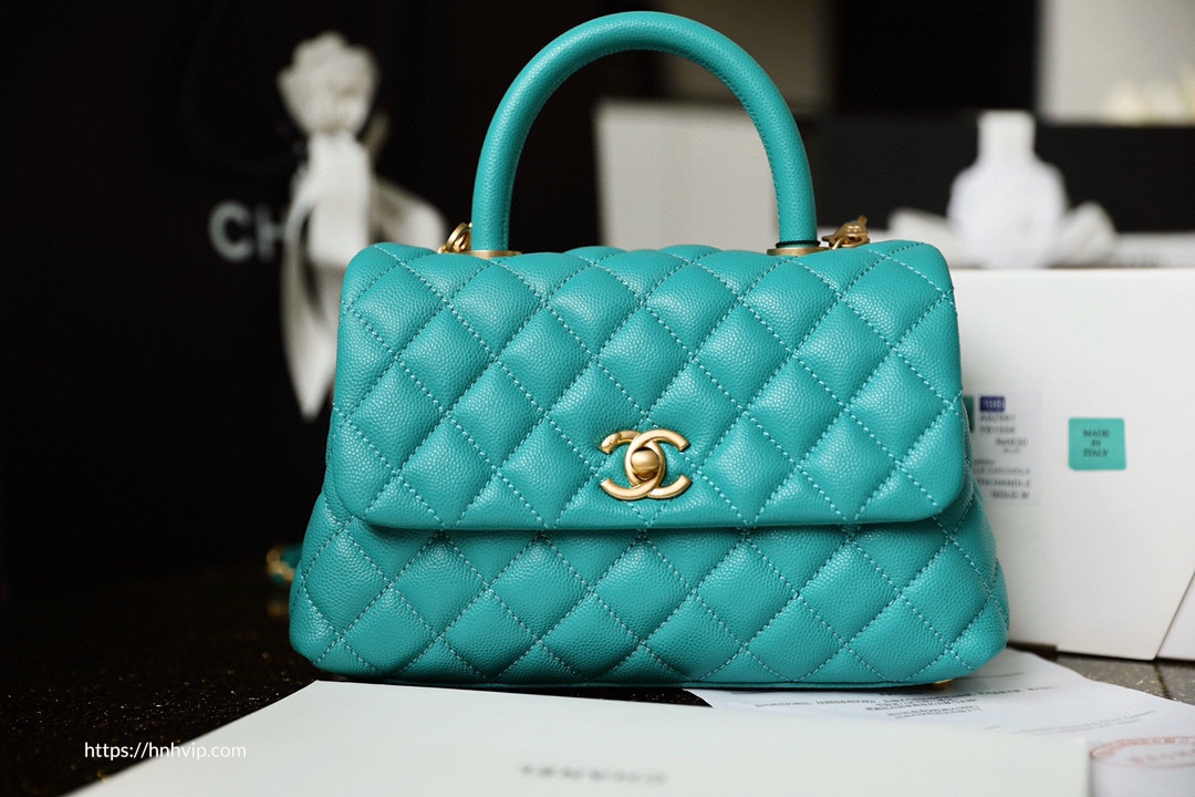 Chanel Mini Coco Handle in Black Caviar with Green Lizard Top Handle  SOLD