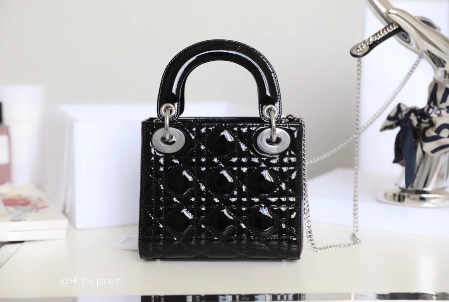 MINI LADY DIOR BAG Black Patent Cannage Calfskin