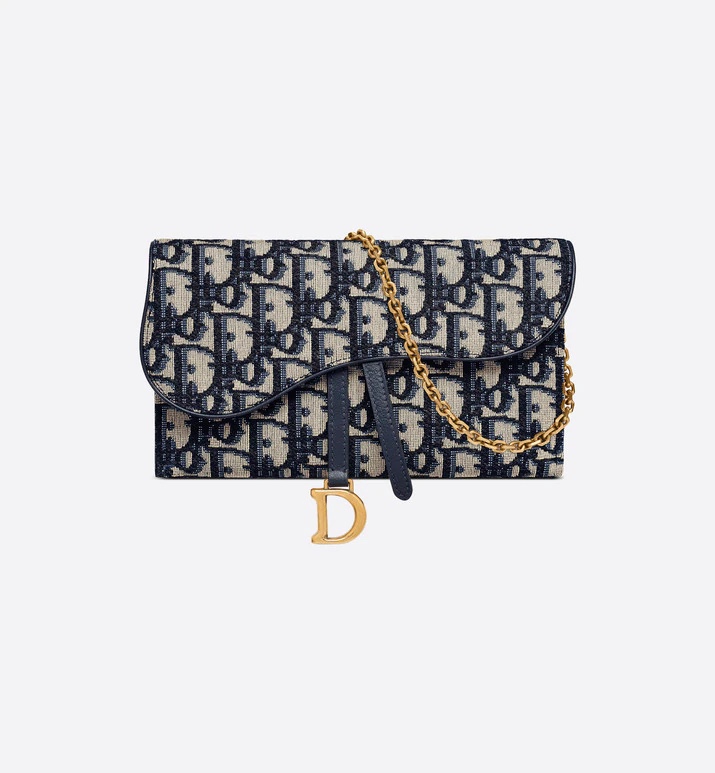 Saddle Wallet Black Grained Calfskin Leather Marquetry with Beige and Black Dior  Oblique Jacquard  DIOR