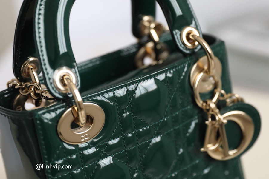 MINI LADY DIOR BAG Pine Green Patent Cannage Calfskin