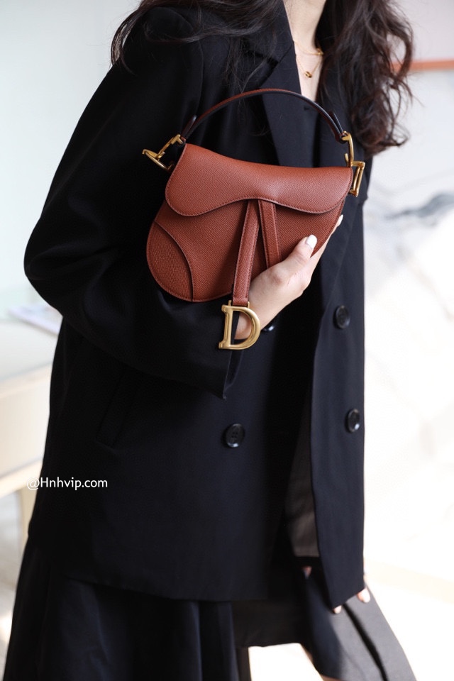 DIOR Mini SADDLE BAG Dark Tan Grained Calfskin