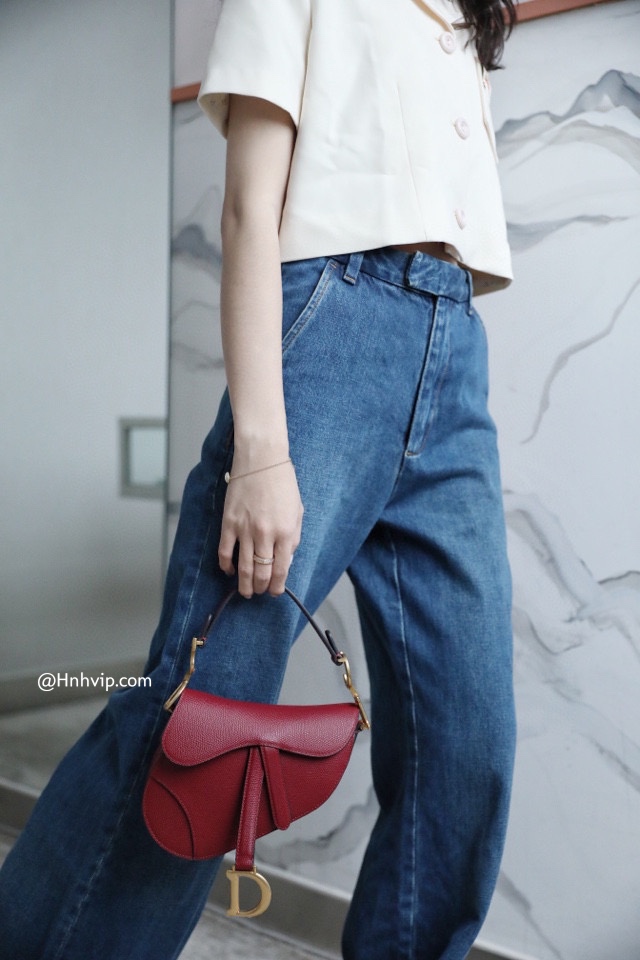 Mini DIOR SADDLE BAG Cherry Red Grained Calfskin