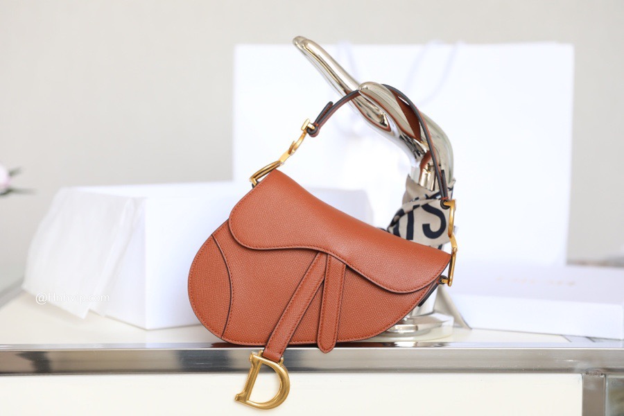 DIOR Mini SADDLE BAG Dark Tan Grained Calfskin