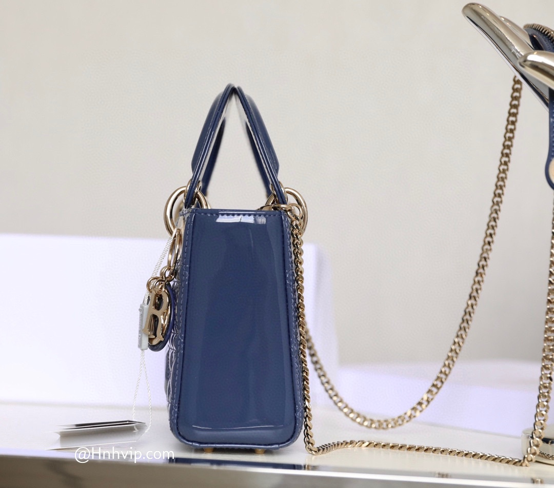 MINI LADY DIOR BAG Cloud Blue Patent Cannage Calfskin