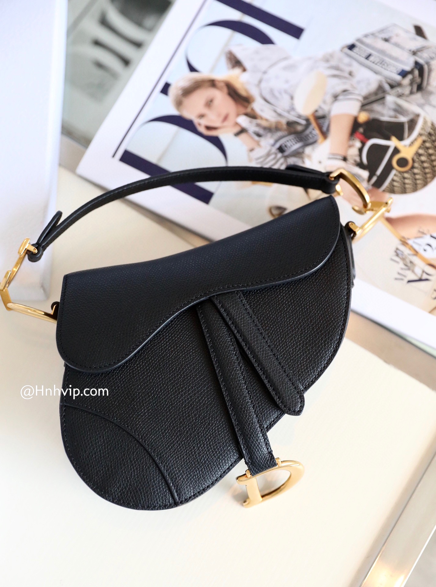 DIOR MINI SADDLE BAG Black Grained Calfskin