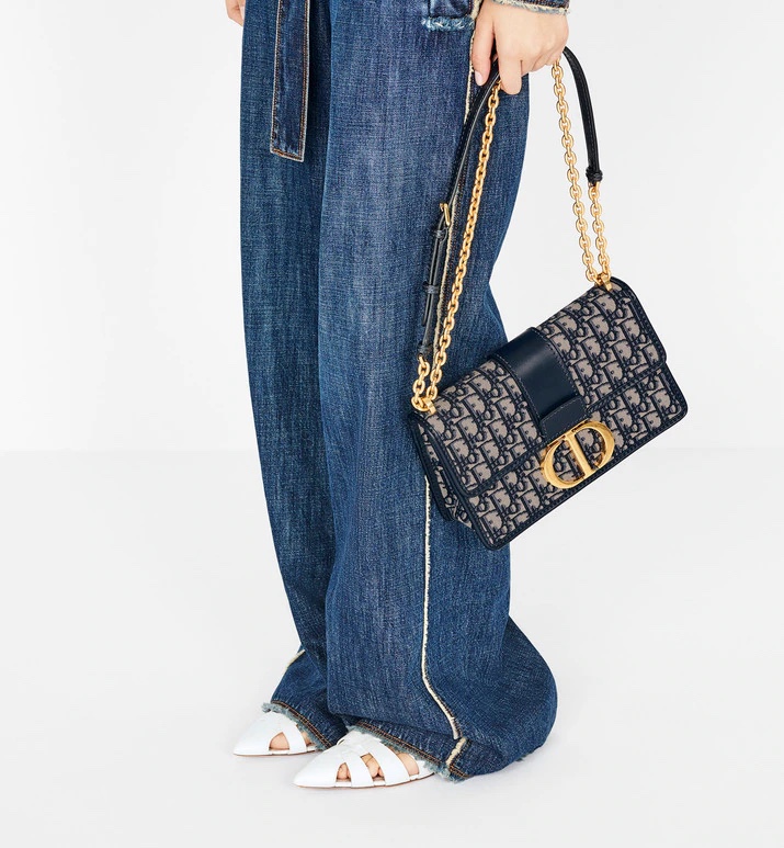 DIOR 30 MONTAIGNE CHAIN BAG Blue Dior Oblique Jacquard