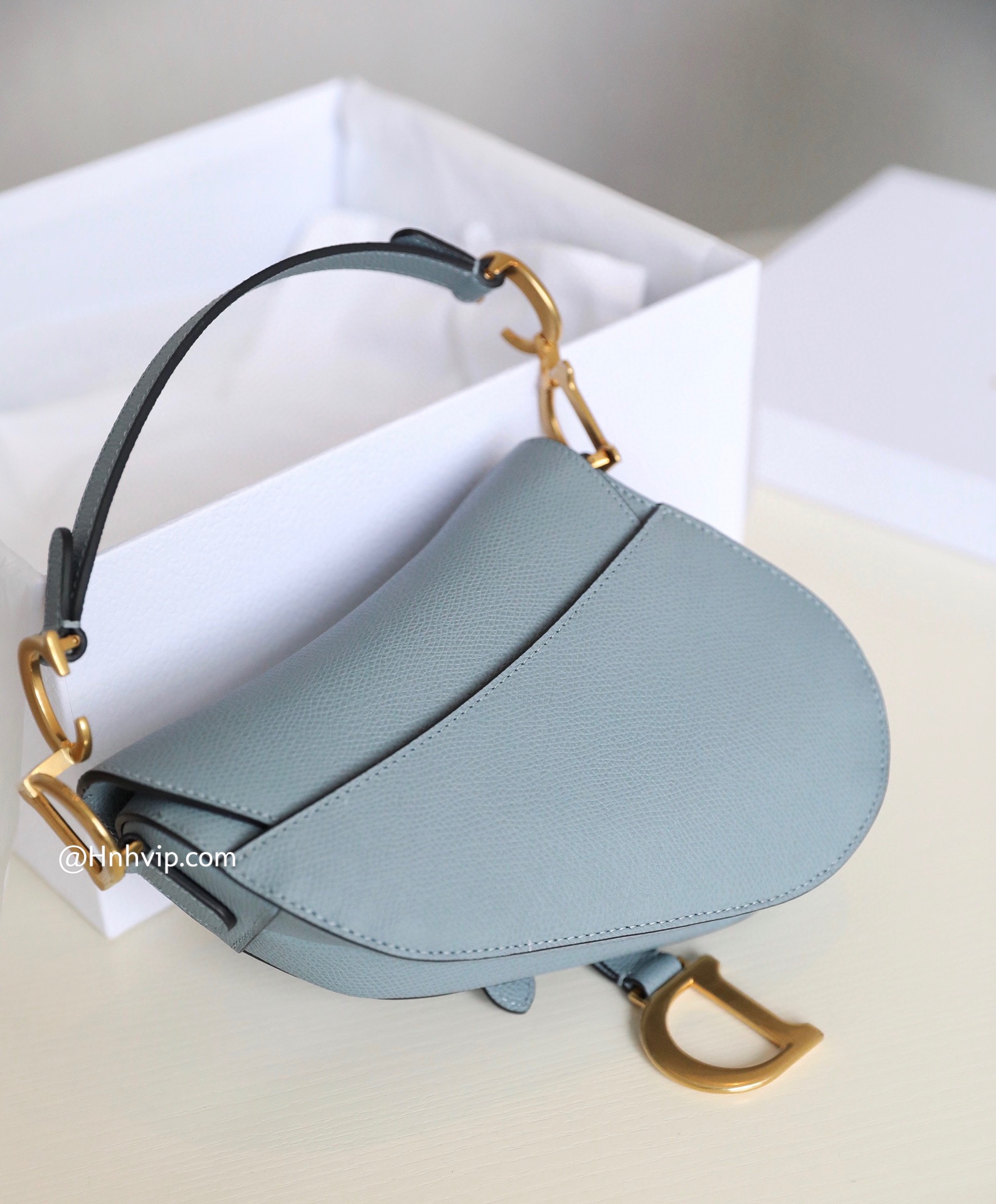 DIOR Mini SADDLE BAG Denim Blue Grained Calfskin