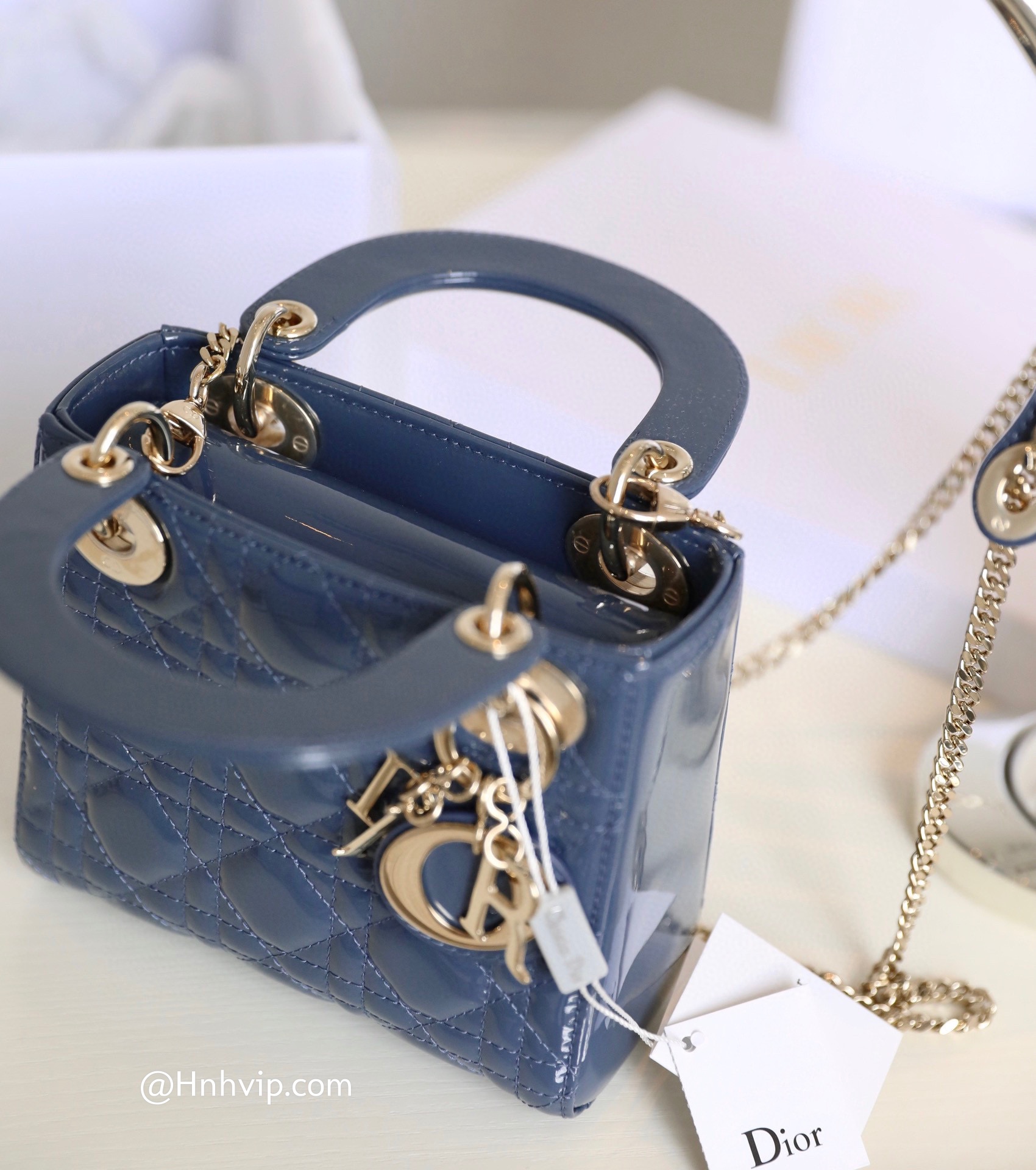 MINI LADY DIOR BAG Cloud Blue Patent Cannage Calfskin