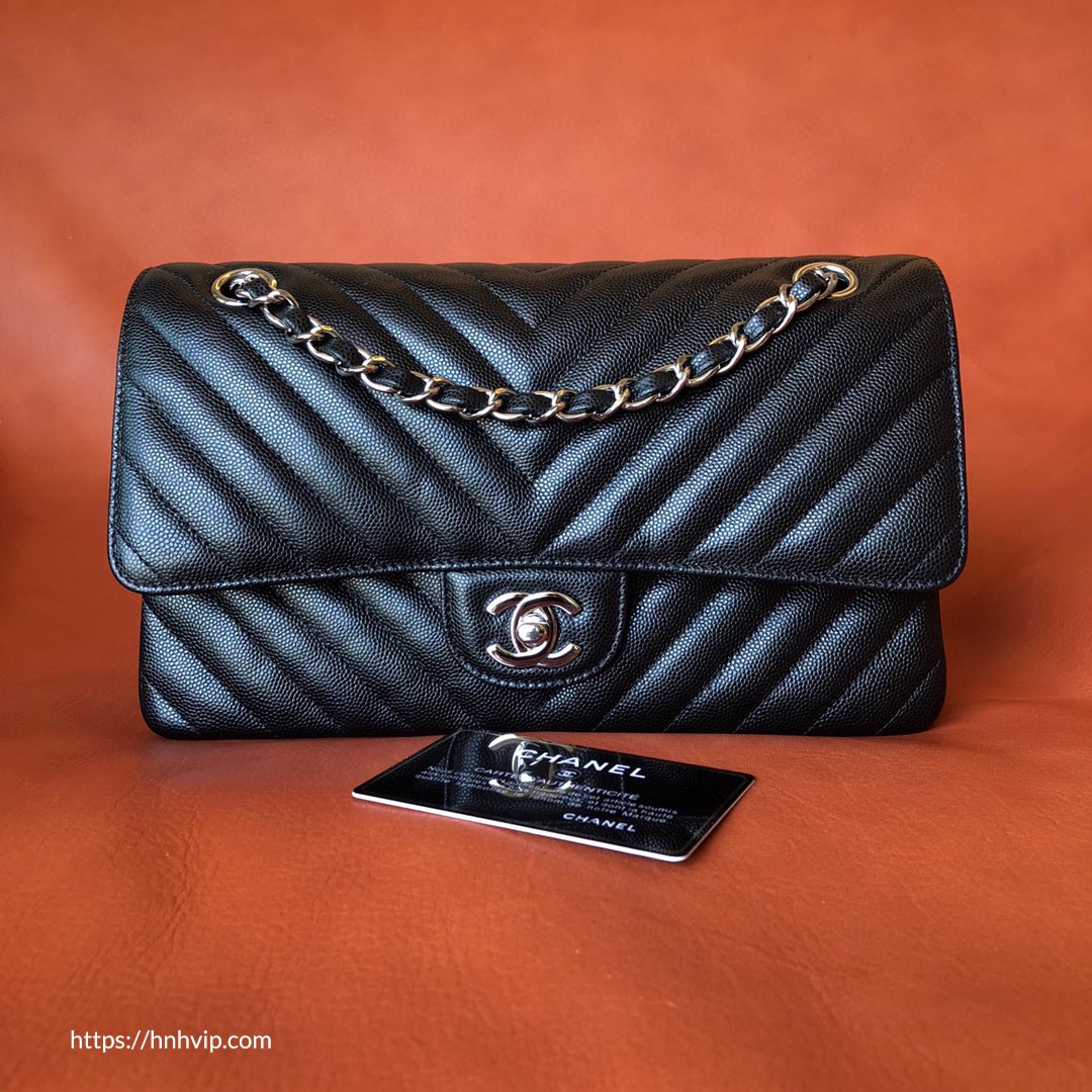 Chanel Classic Flap MediumLarge Chevron Caviar Black  THE PURSE AFFAIR