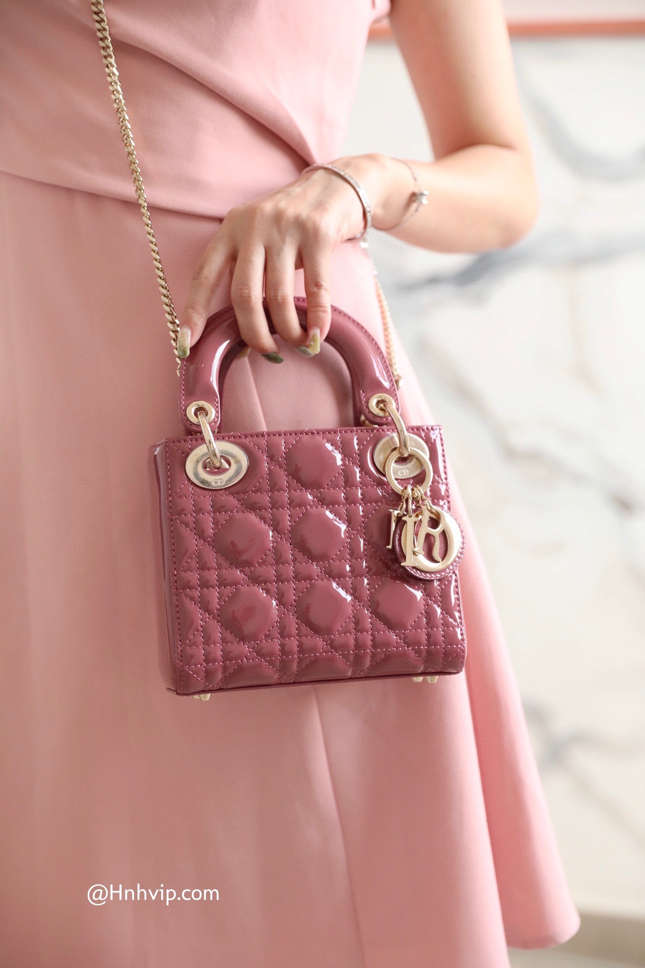 MINI LADY DIOR BAG Peach Blossom Pink Patent Cannage Calfskin