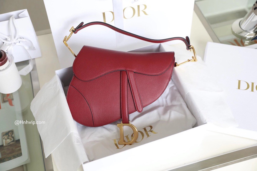 DIOR SADDLE BAG Cherry Red Grained Calfskin