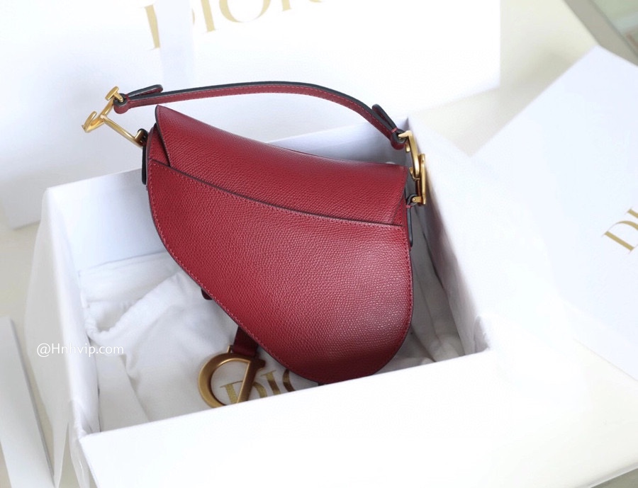 Mini DIOR SADDLE BAG Cherry Red Grained Calfskin