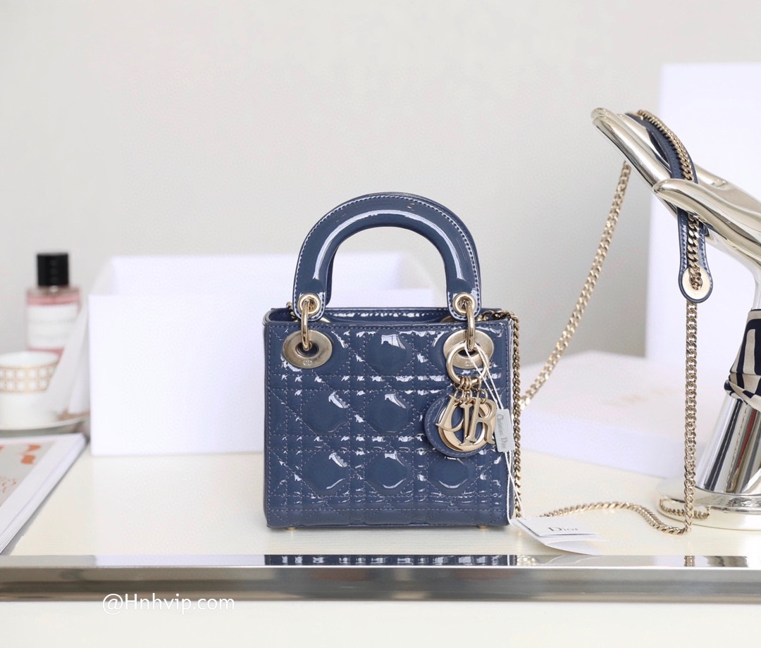 MINI LADY DIOR BAG Cloud Blue Patent Cannage Calfskin