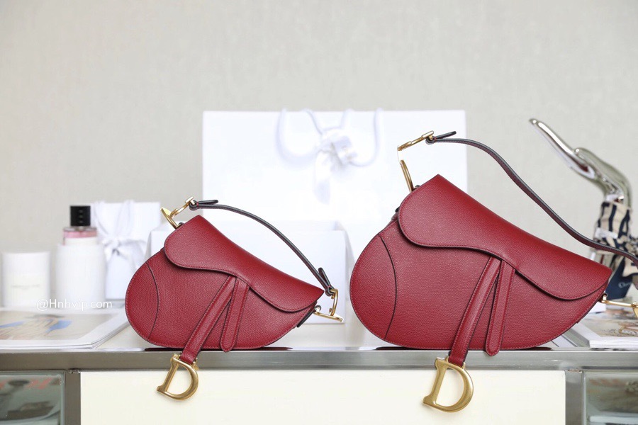 Mini DIOR SADDLE BAG Cherry Red Grained Calfskin