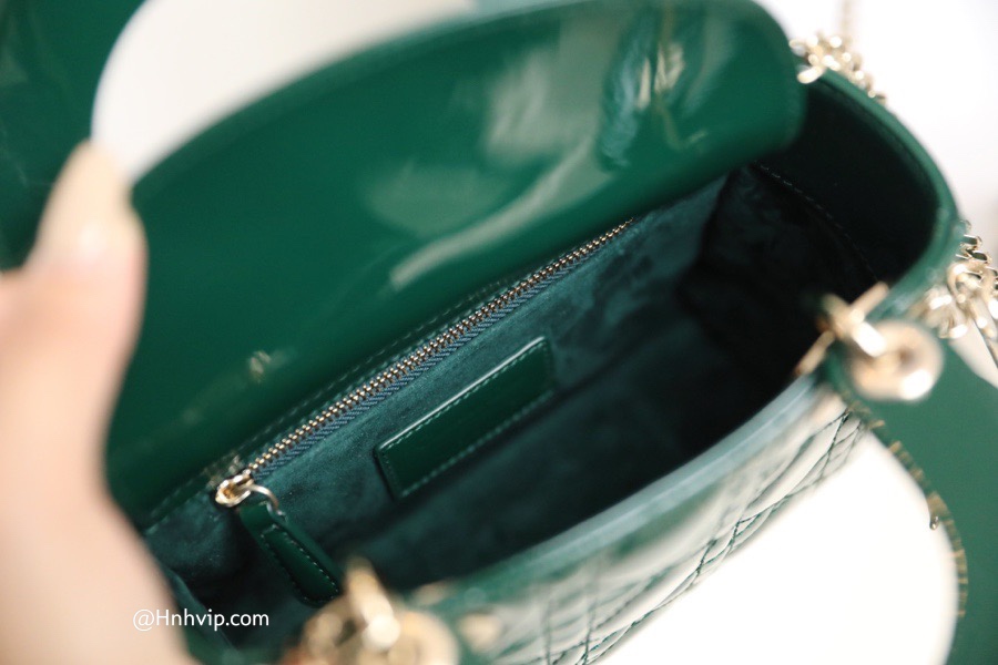 MINI LADY DIOR BAG Pine Green Patent Cannage Calfskin