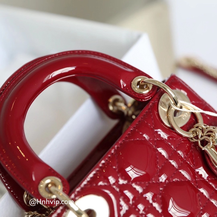 MINI LADY DIOR BAG Cherry Red Patent Cannage Calfskin