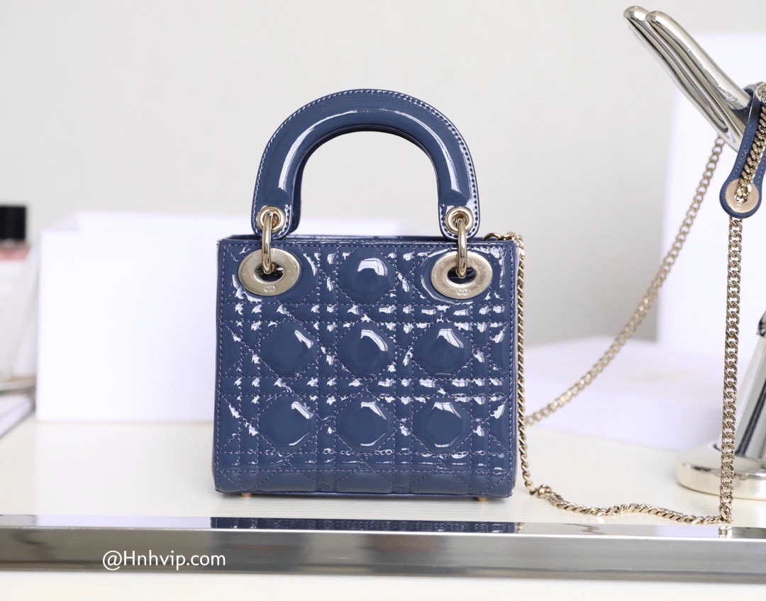 MINI LADY DIOR BAG Cloud Blue Patent Cannage Calfskin