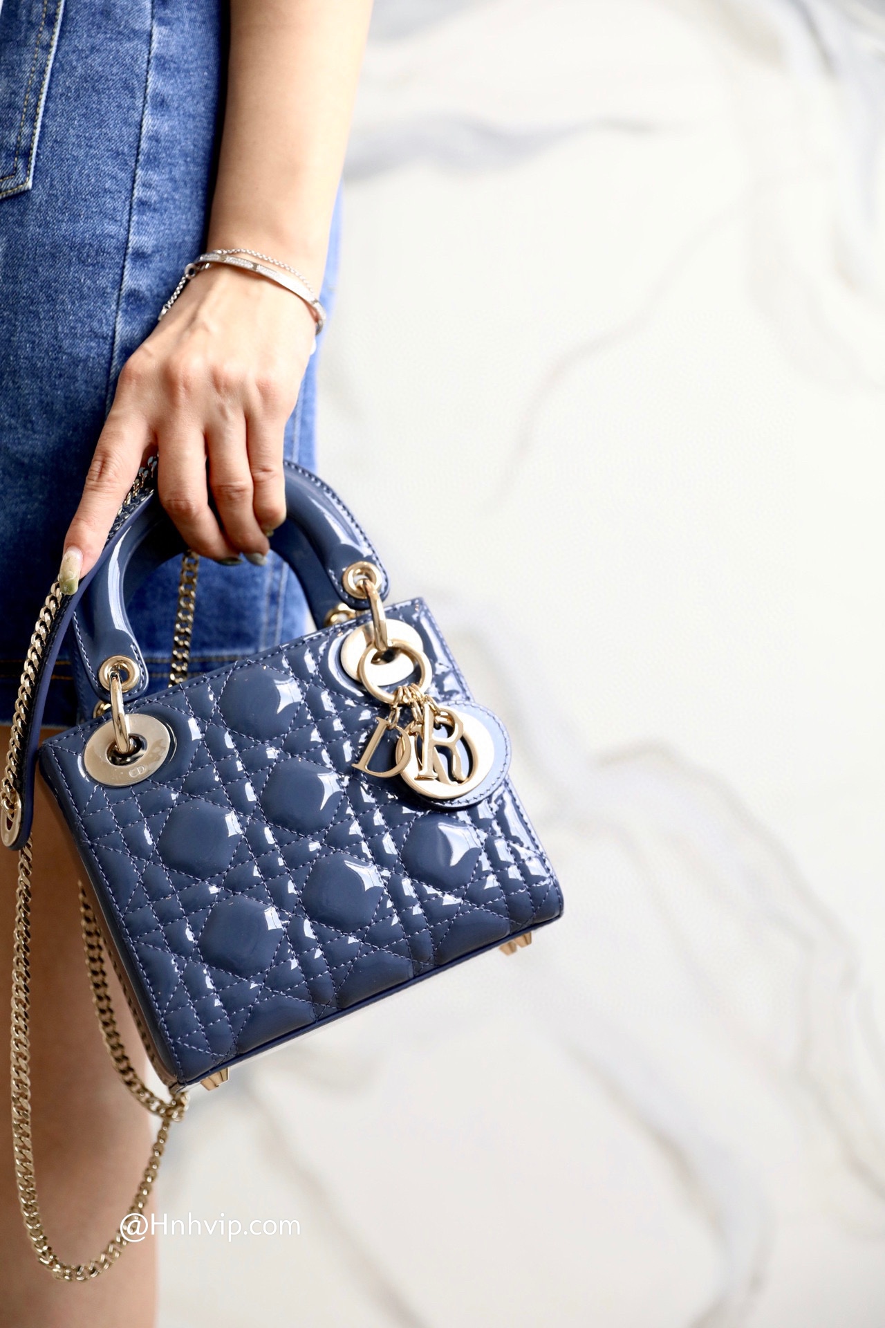 MINI LADY DIOR BAG Cloud Blue Patent Cannage Calfskin