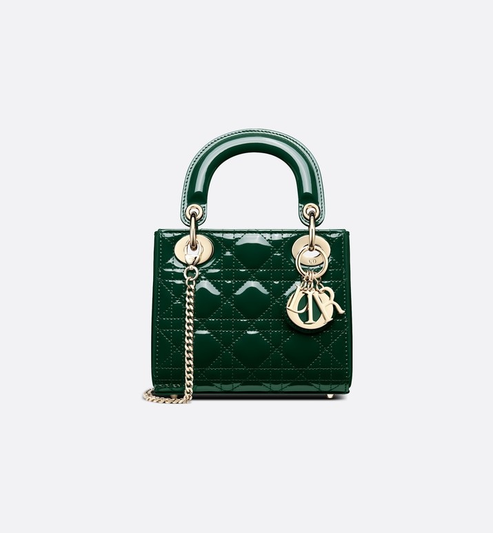 MINI LADY DIOR BAG Pine Green Patent Cannage Calfskin