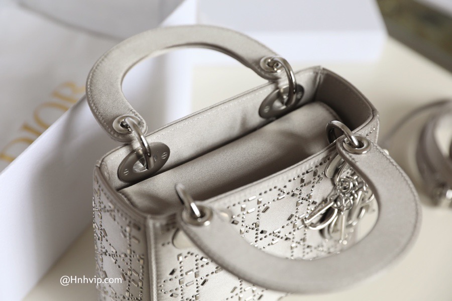 MINI LADY DIOR BAG Gray Strass Cannage Satin