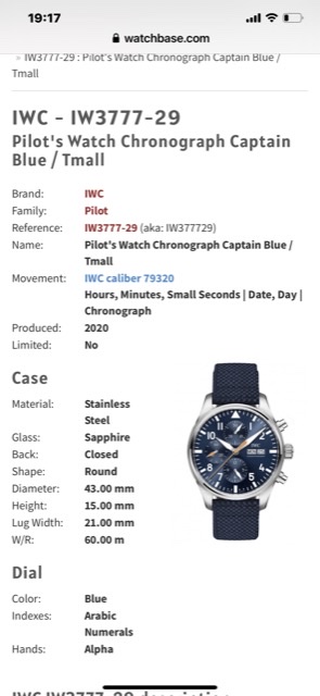 IWC IW377729 Pilot's Watch Chronograph Captain Blue / Tmall