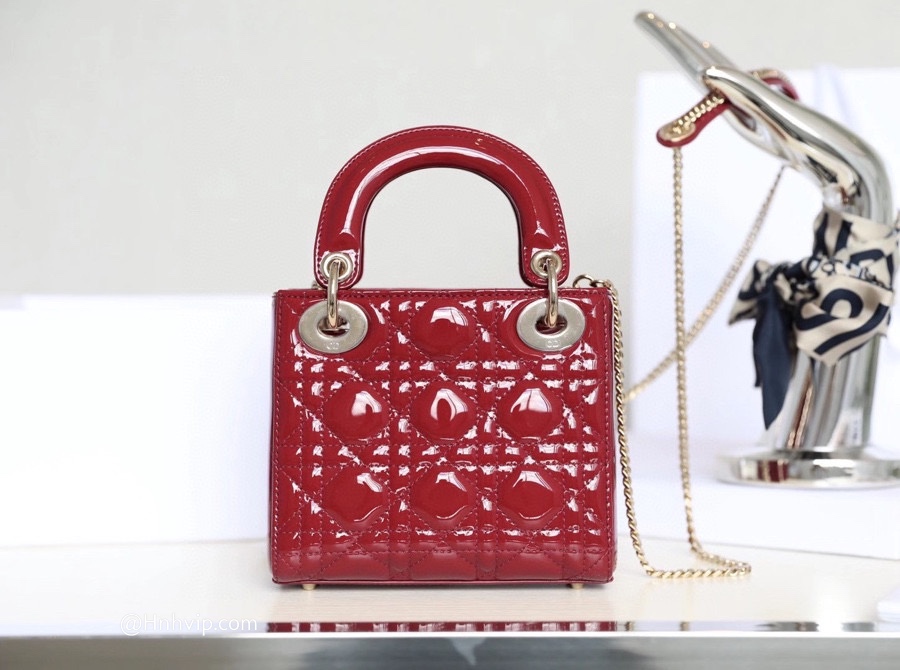 MINI LADY DIOR BAG Cherry Red Patent Cannage Calfskin