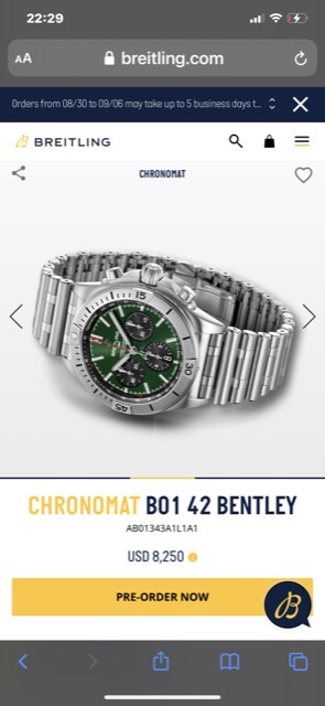 Breitling CHRONOMAT B01 42 BENTLEY