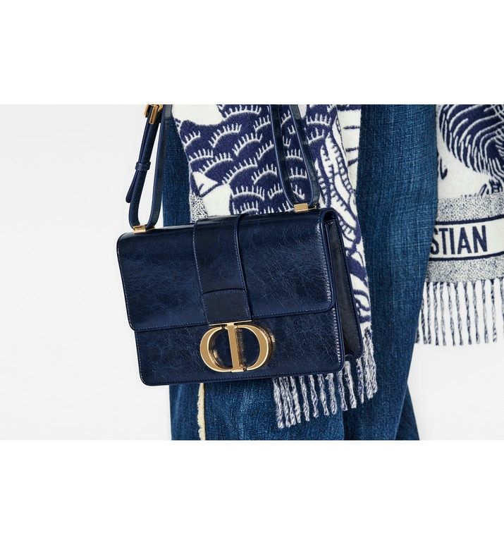 DIOR Indigo blBlue 30 Montaigne Shiny Crinkled Lambskin Flap Bag
